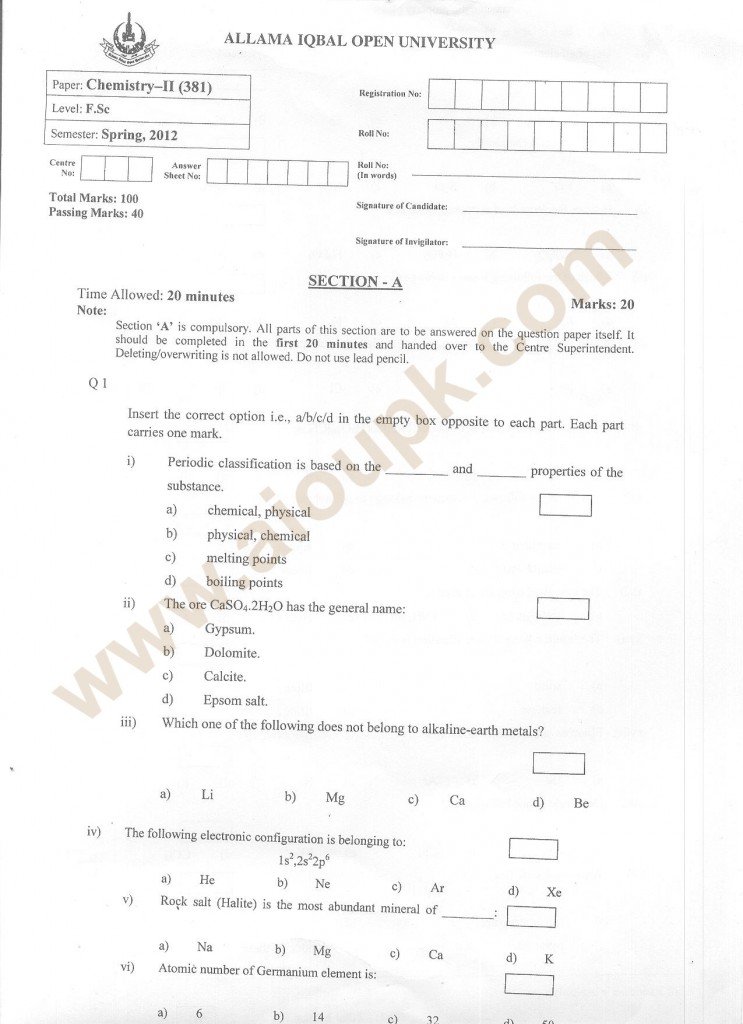 381 chemistry objective paper