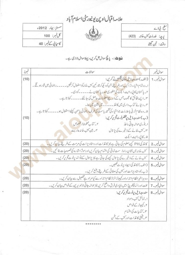 423 Past papers of ba aiou 