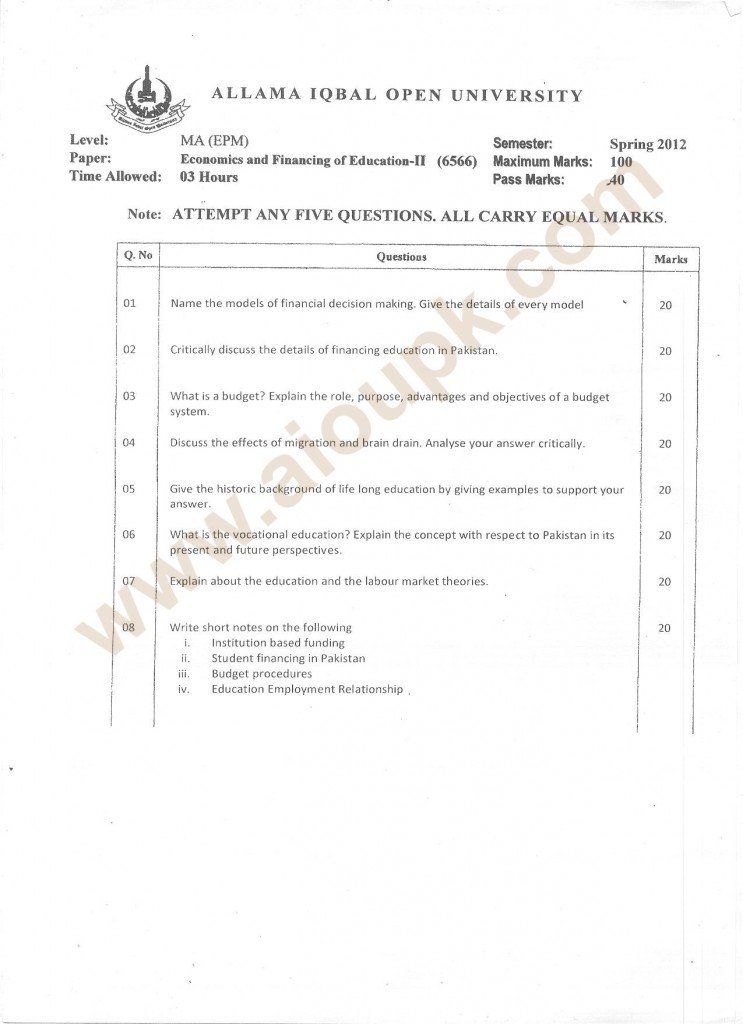 MA EPM Old paper 2013