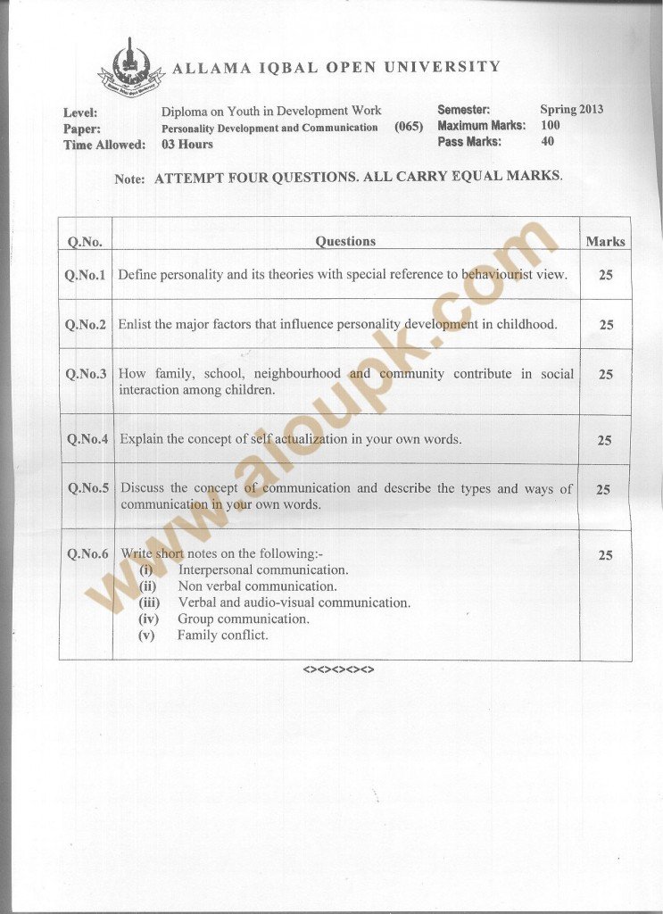 Code No. 065 AIOU Old Paper Educational Research