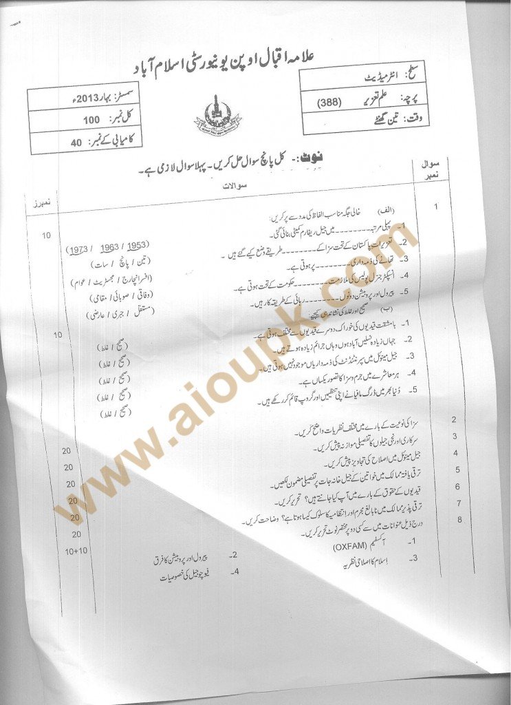 Code No 388 - Penology AIOU Old Paper