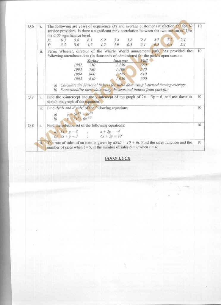 Code 8532 a AIOU Old Paper  Business Mathematics & Statistics  Side B