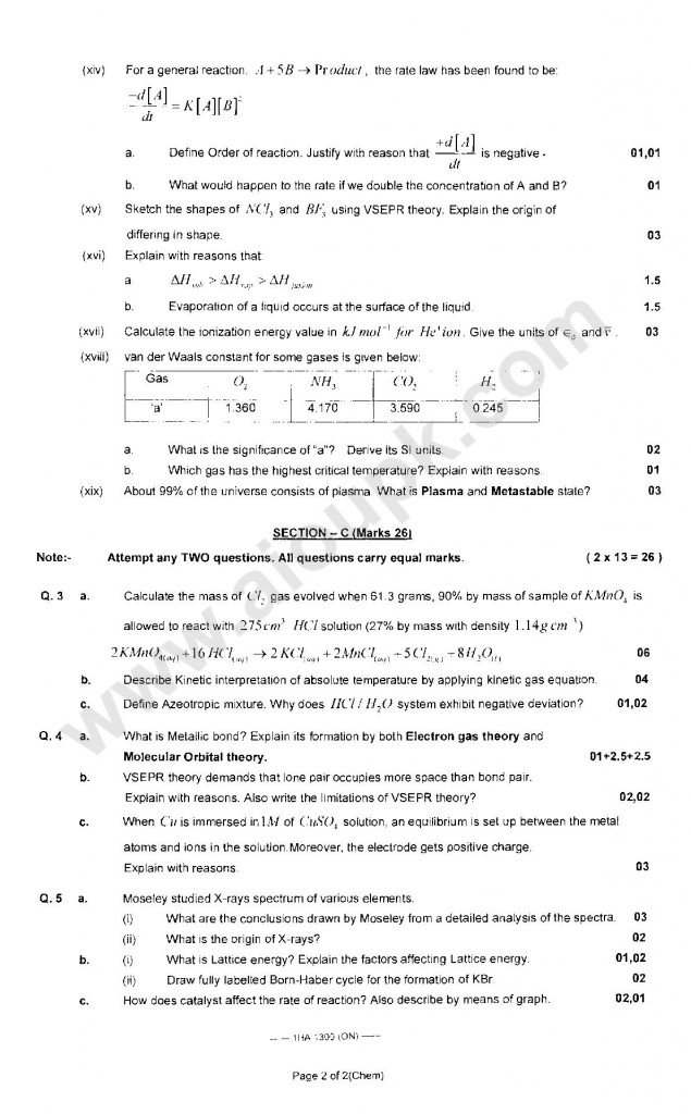 Chemistry Past paper HSSC 1st year