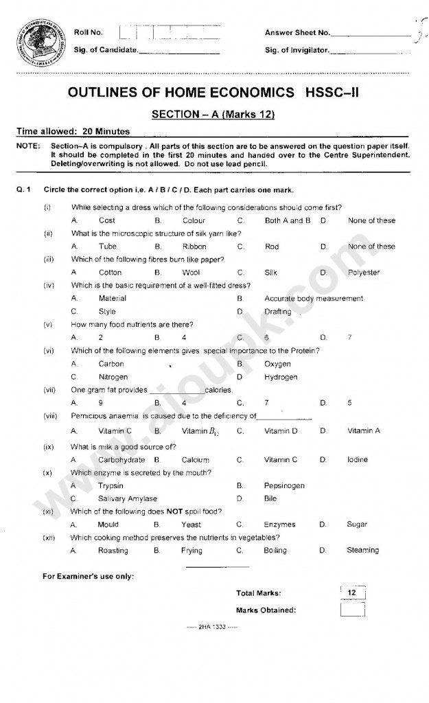 Outlines of Home Economics 2 year Federal