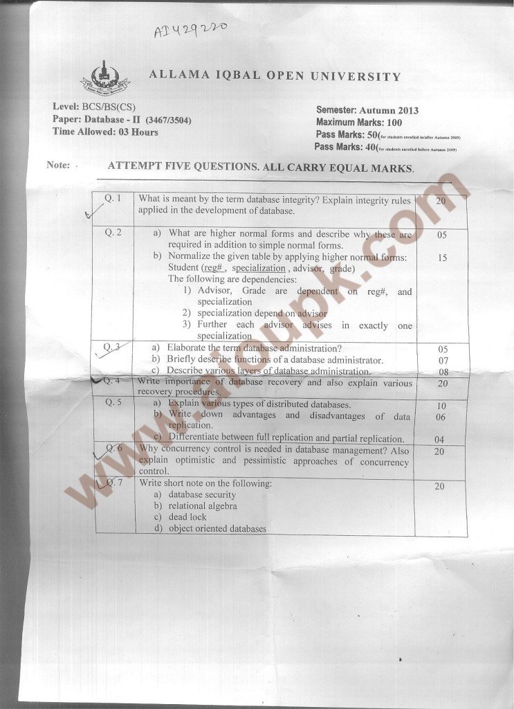 Aiou Old Papers Database II code 3467