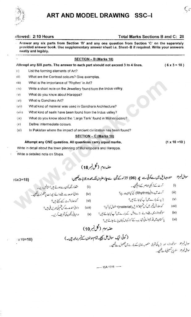 Subjective type paper of FBISE 2014 for class 9th SCC part 1