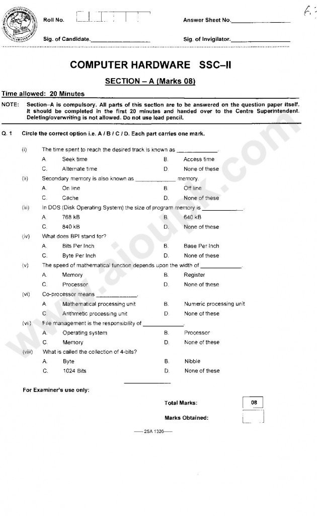 Computer Science Old paper of SSC part 2 2014