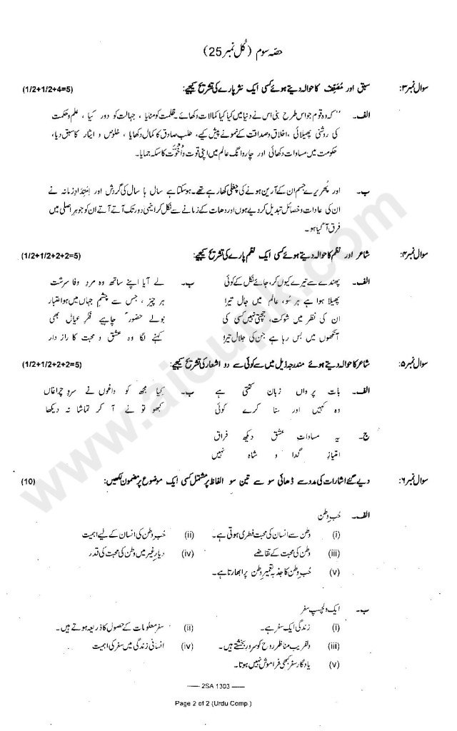 Urdu Compulsory Five Past Years Papers of SSC Part 2 FBISE 2015