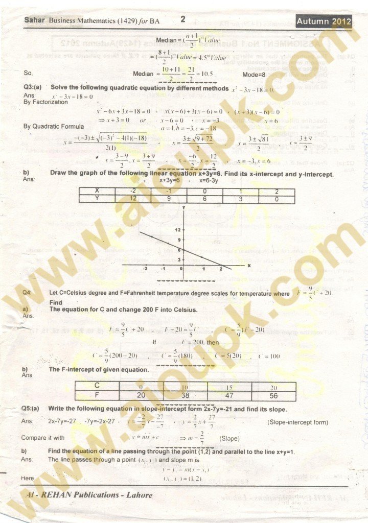 Business Mathematics Code 1429 Solved Assignment Part 2
