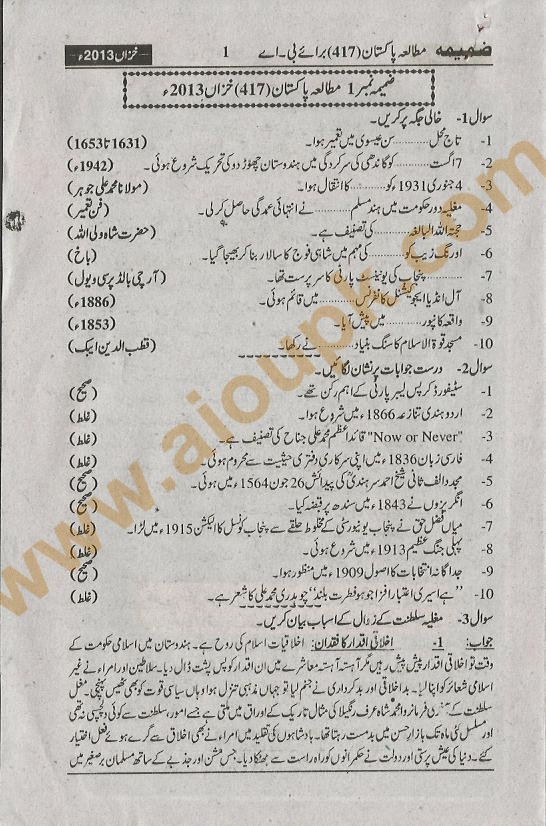 solved assignment aiou ba