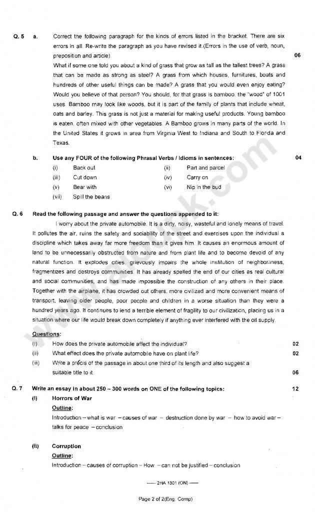 English Compulsory Model Pattern Papers FBISE Federal Board 2nd Year 2014